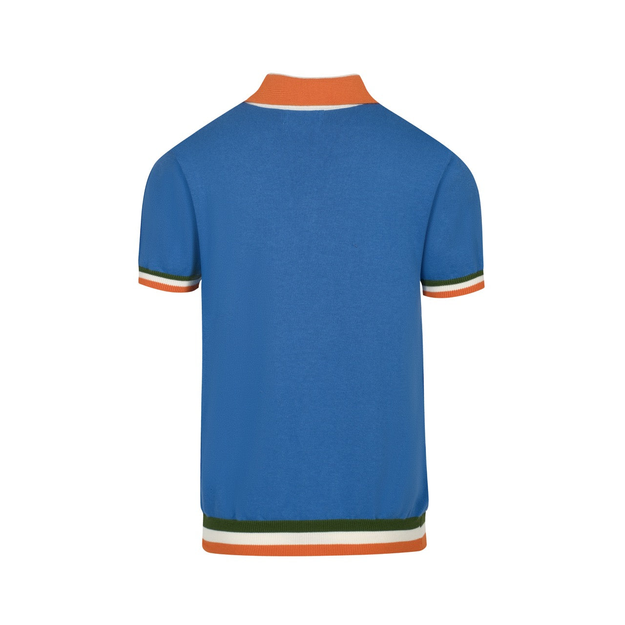 Men's retro blue V-neck knit polo shirt