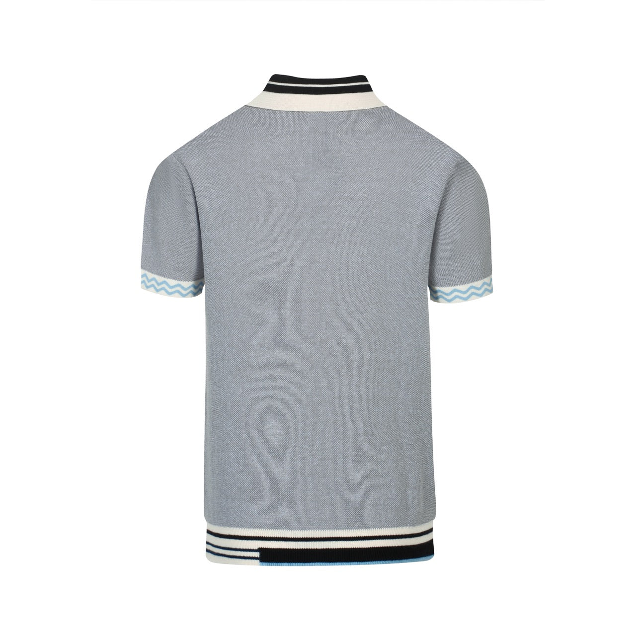 Men's vintage grey striped V-neck knit polo shirt