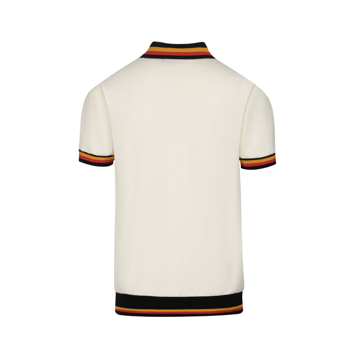 Men's vintage striped white apricot V-neck polo shirt