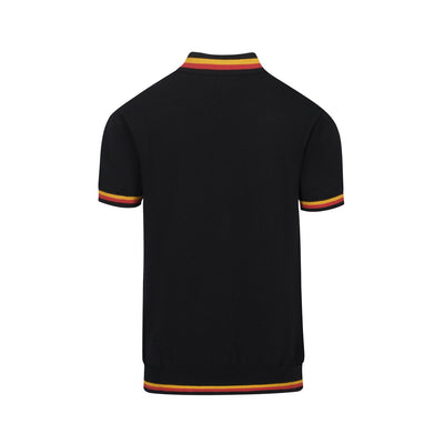 Men's vintage black V-neck knit polo shirt