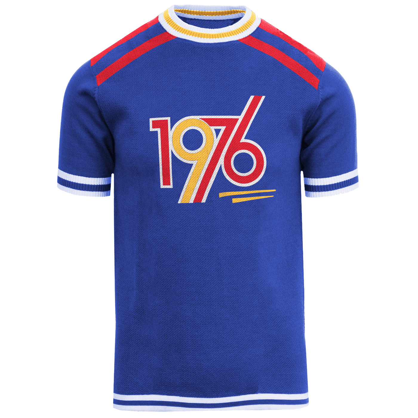 Men's blue 1976 vintage knit crew neck T-shirt