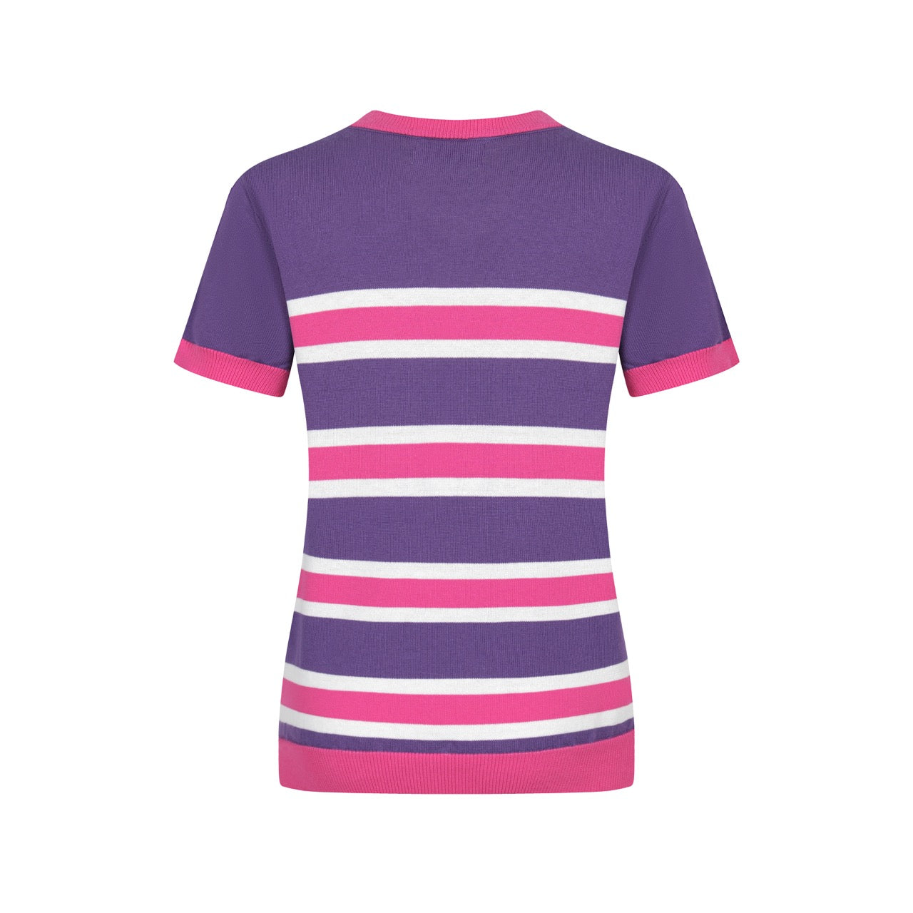 Women's striped purple knit V-neck T-shirt