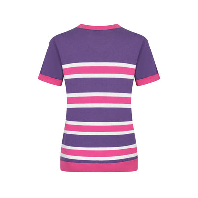 Women's striped purple knit V-neck T-shirt