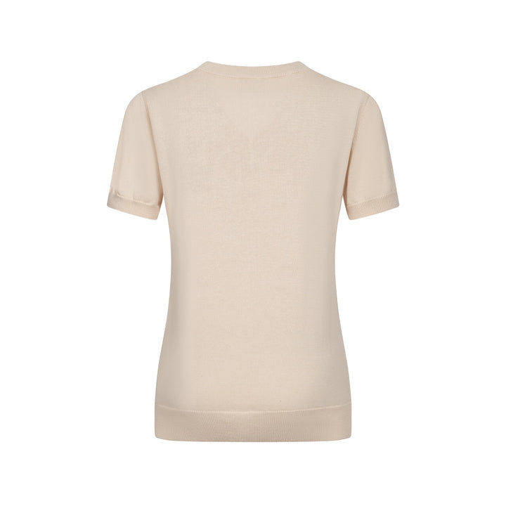 Women's khaki knitted V-neck embroidered T-shirt