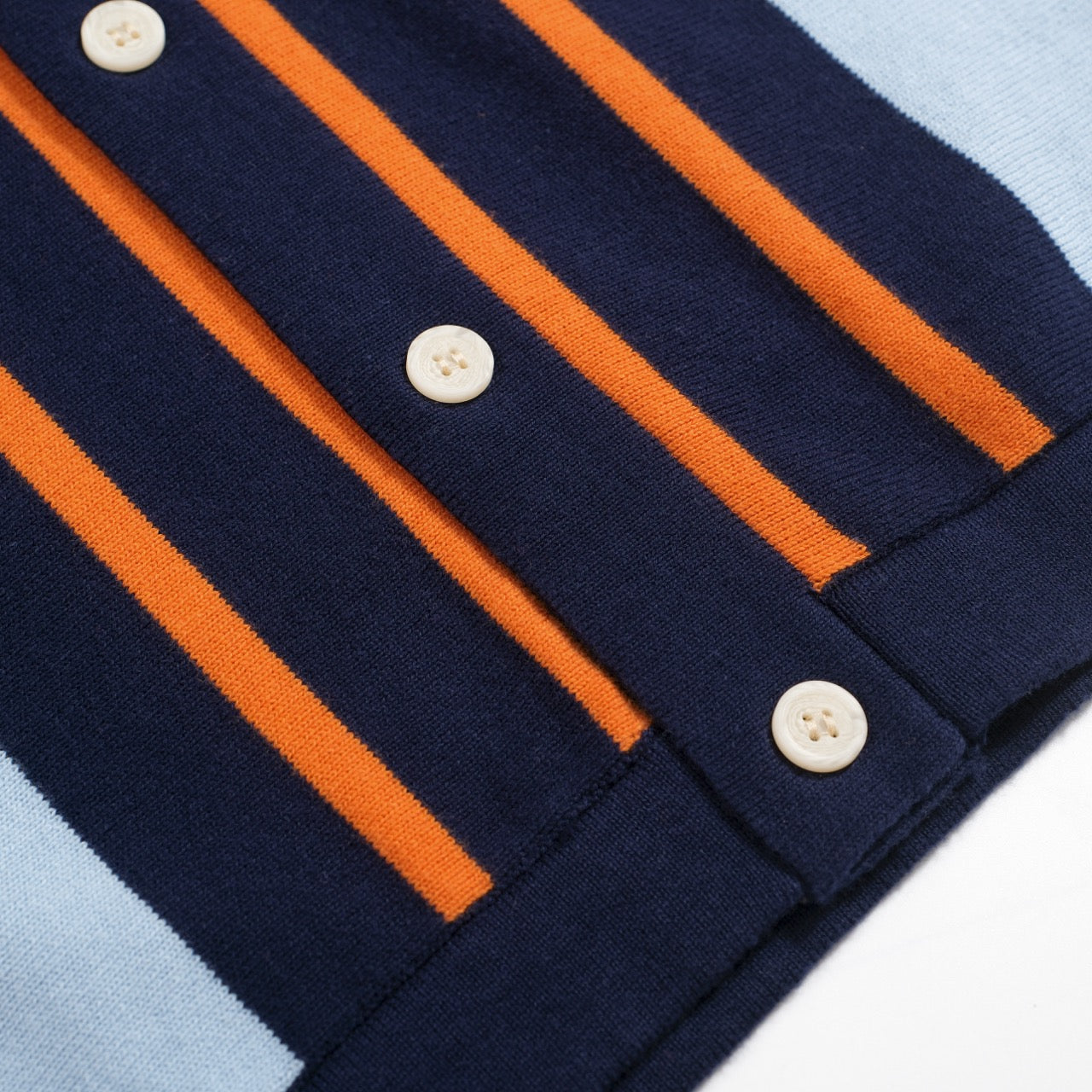 Men's dark blue striped cardigan knit top