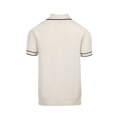 Men's white apricot vintage knit V-neck polo shirt