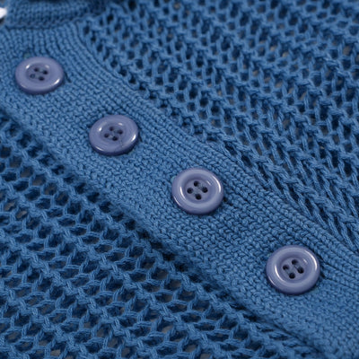 Men's blue mesh knit polo top