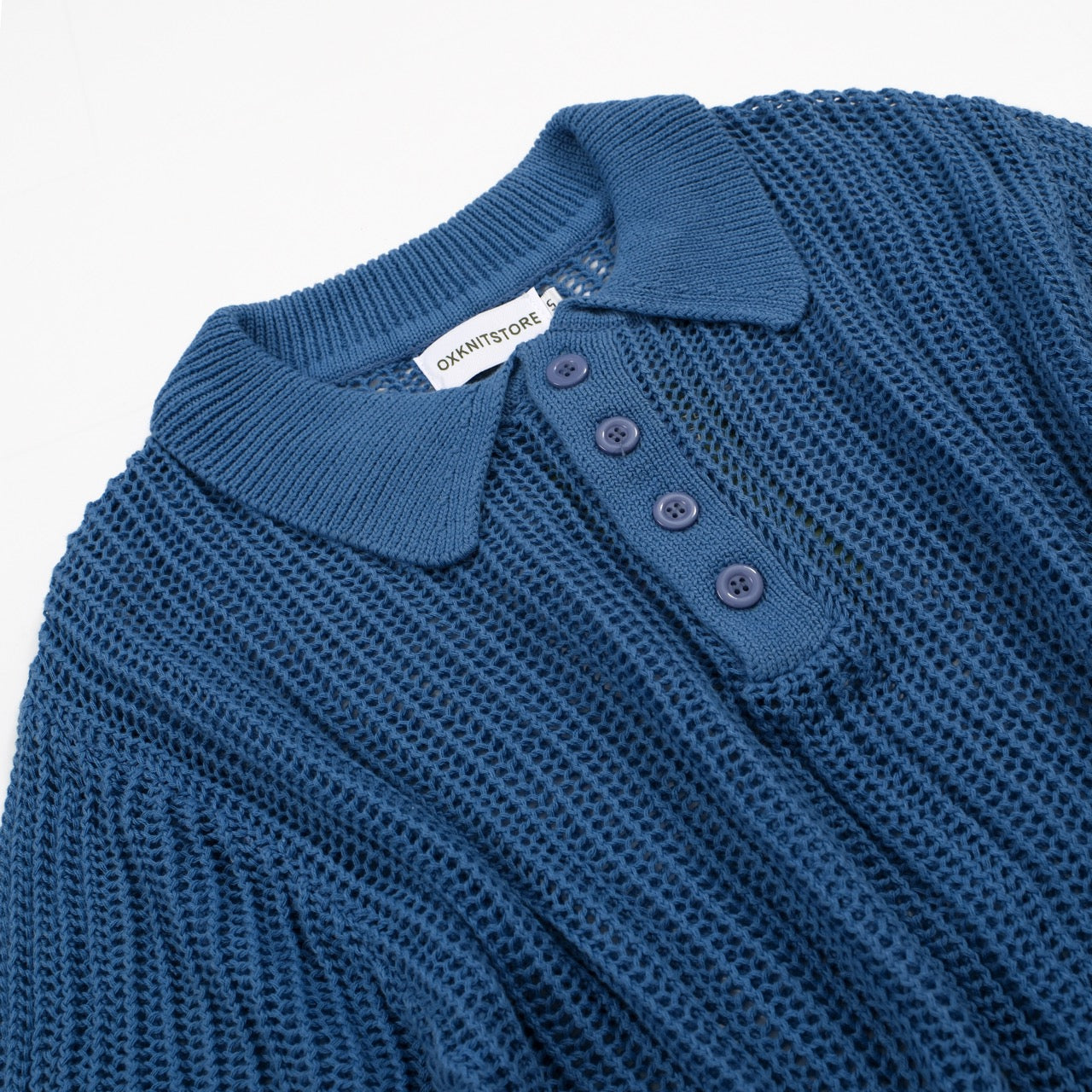 Men's blue mesh knit polo top