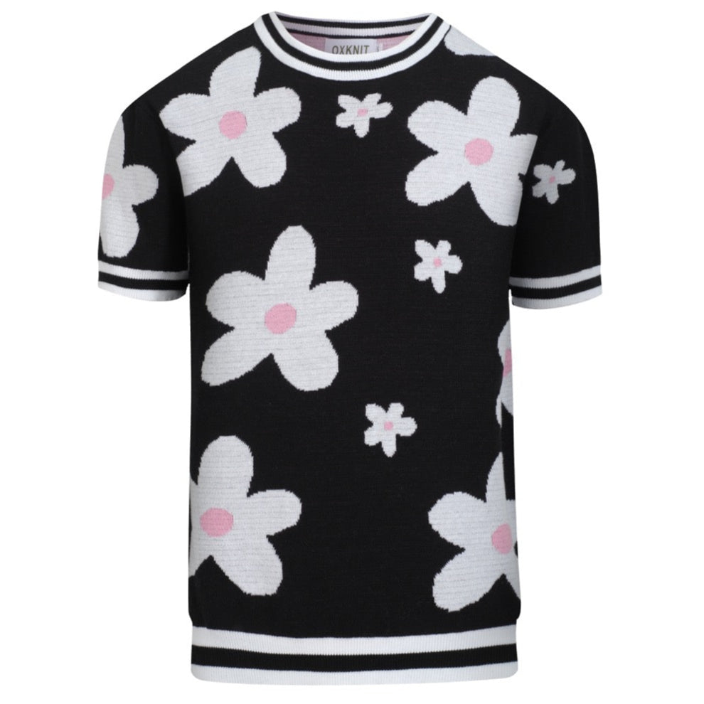 Camiseta de Jacquard de punto floral negro para hombres