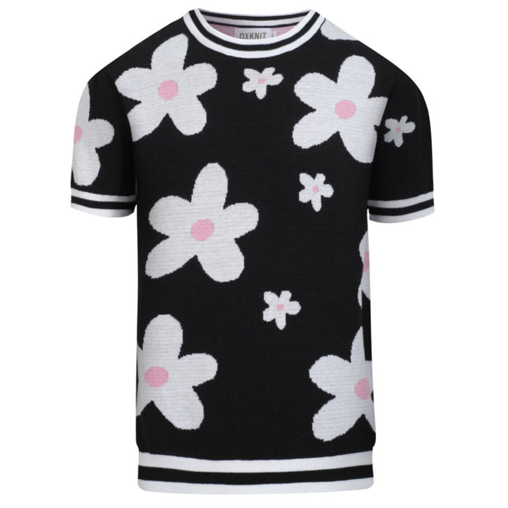 Men's black floral knitted jacquard T-shirt