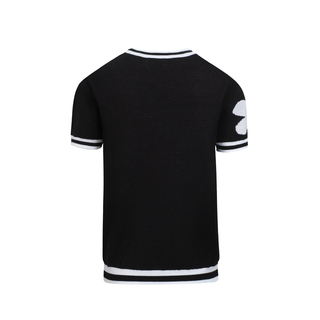 Men's black floral knitted jacquard T-shirt