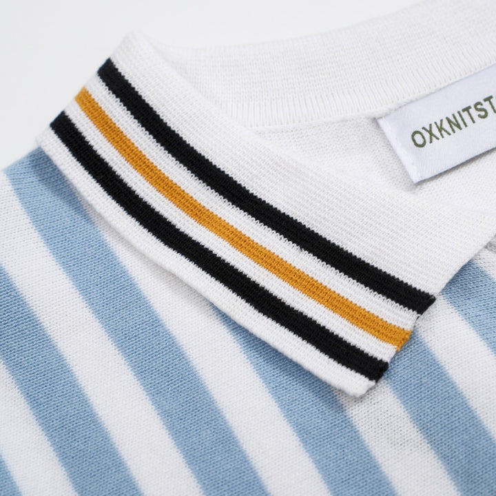 Men's blue striped knit vintage polo shirt