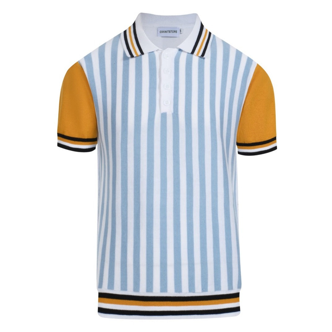 Men's blue striped knit vintage polo shirt