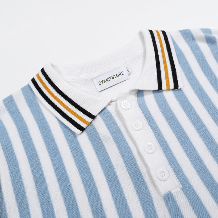 Men's blue striped knit vintage polo shirt