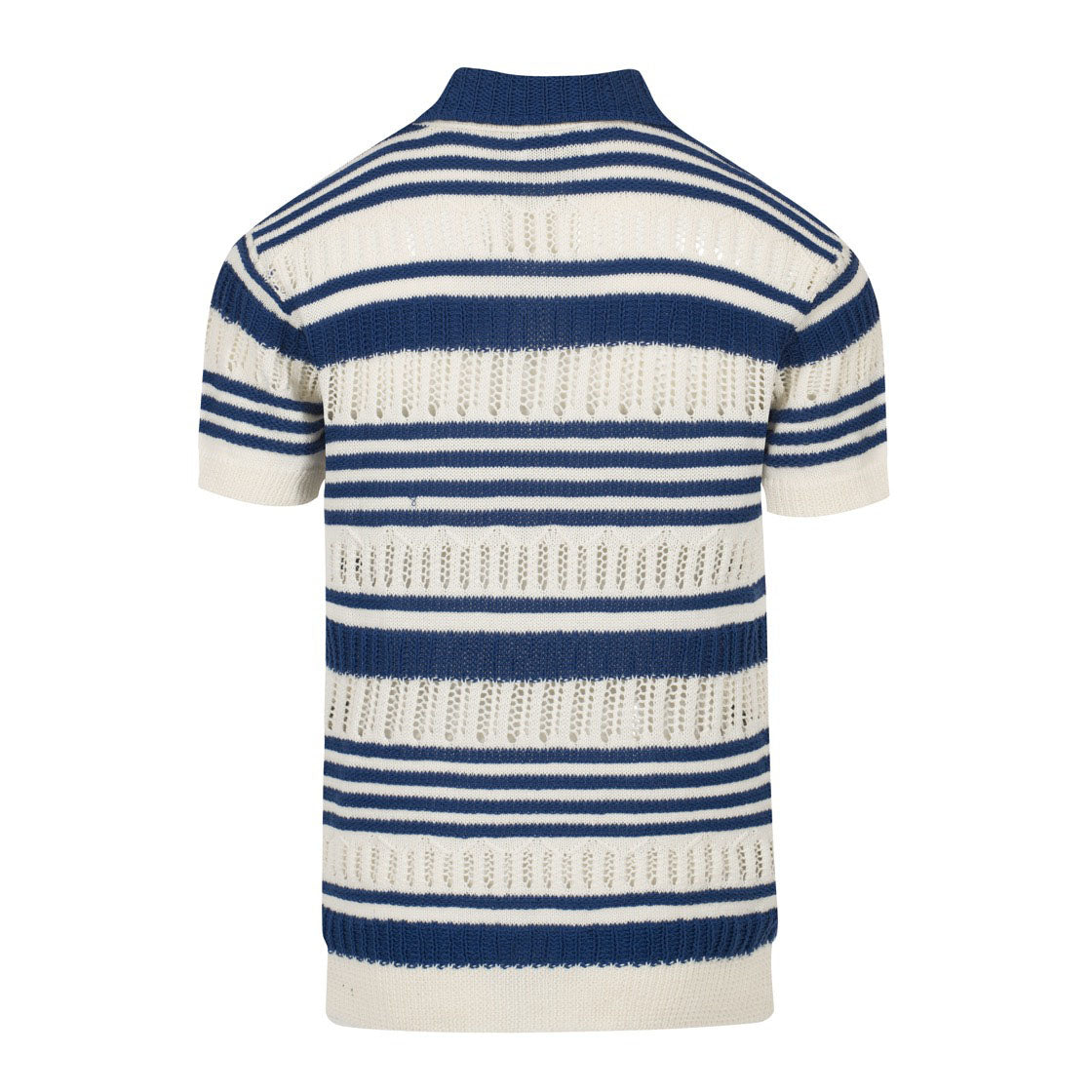 Men's blue striped knit V-neck polo shirt