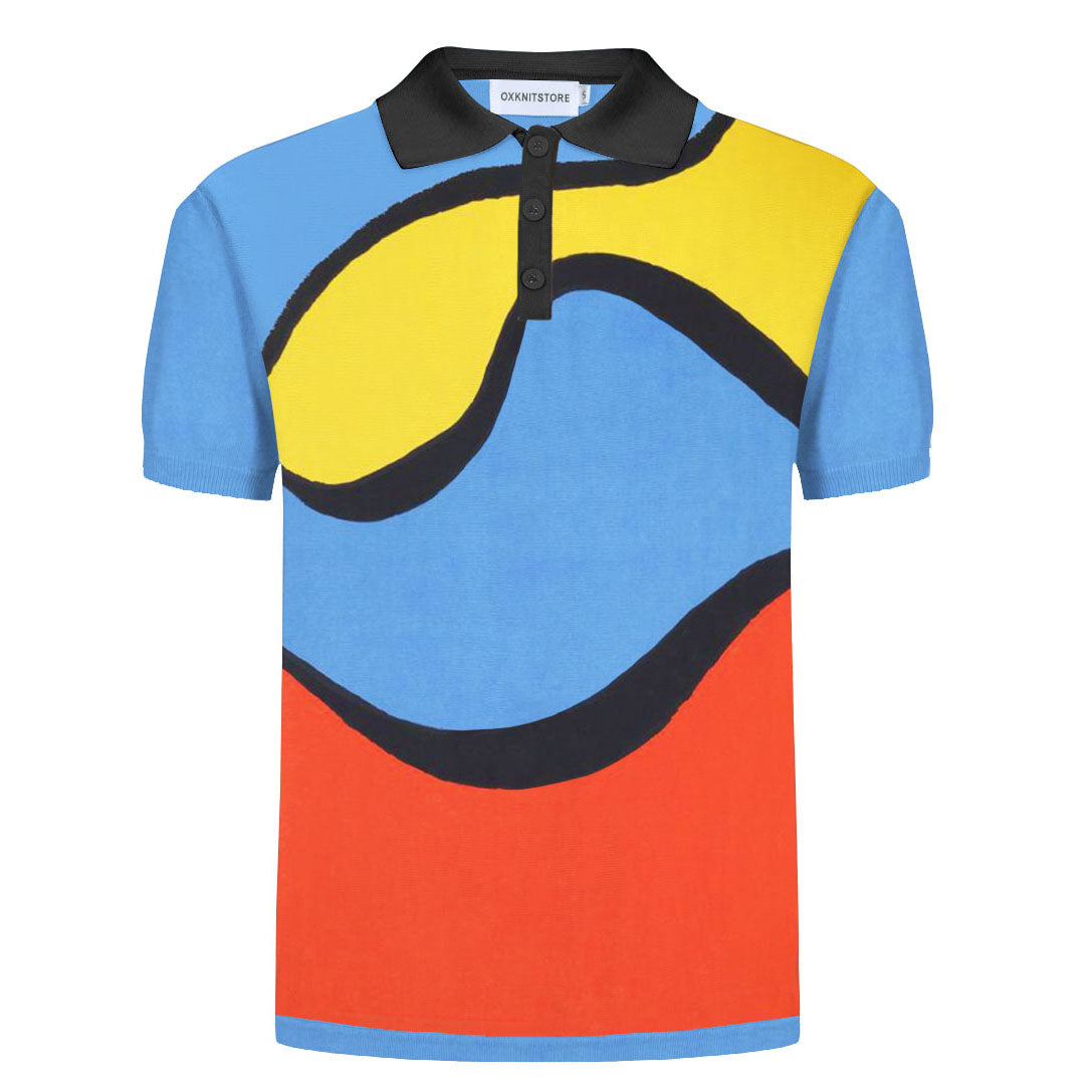 Men's vintage multi-colored knitted polo polo shirt