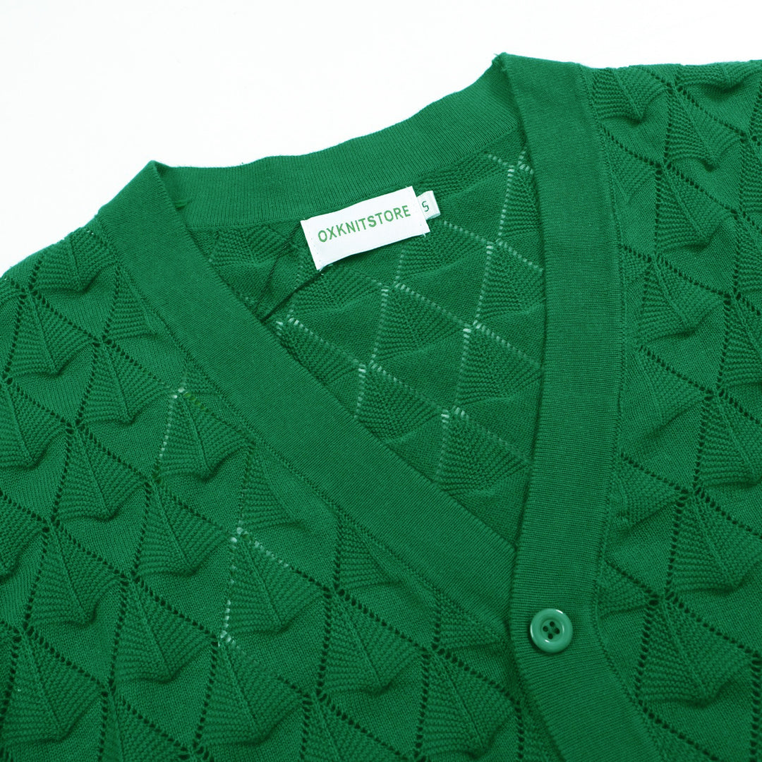 Men's green texture knit short sleeve cardigan top