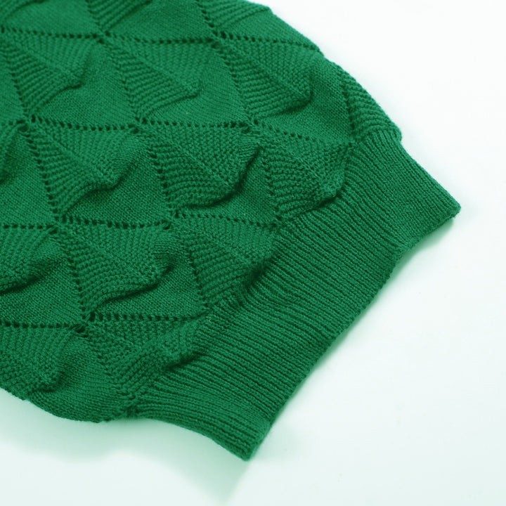 Men's green texture knit short sleeve cardigan top