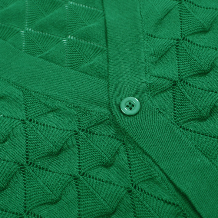 Textura verde para hombres Cárdigan de manga corta Knit