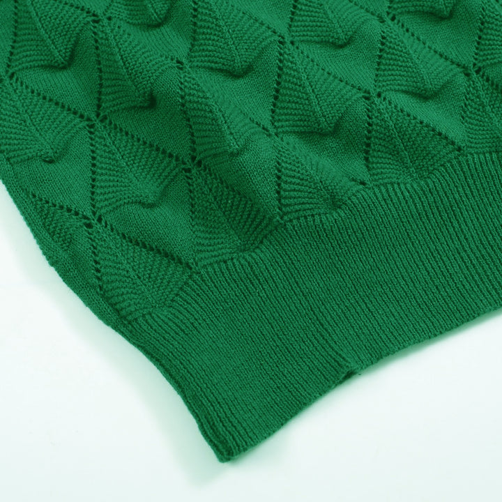 Men's green texture knit short sleeve cardigan top