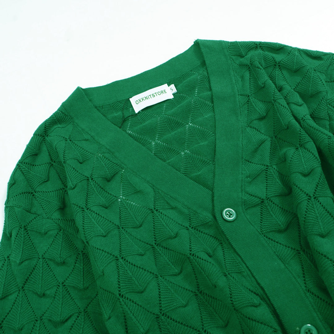 Men's green texture knit short sleeve cardigan top