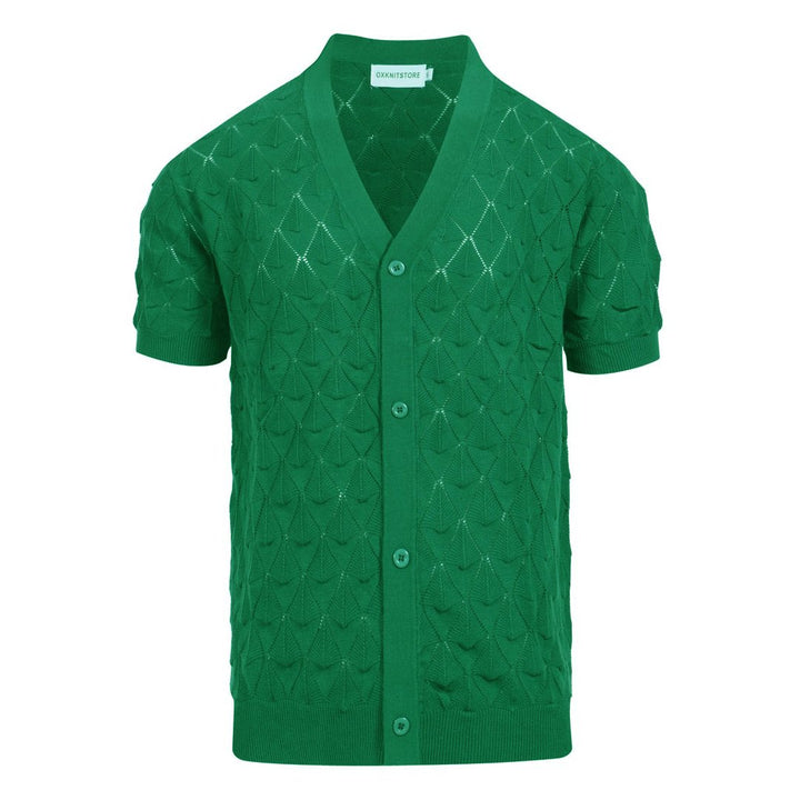 Men's green texture knit short sleeve cardigan top