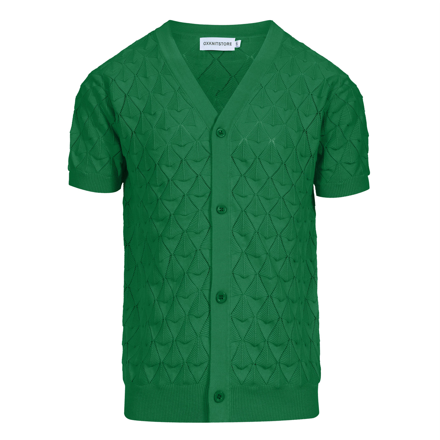 Men's green texture knit short sleeve cardigan top