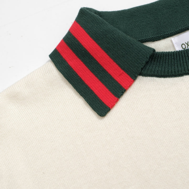 Men's apricot green crew neck knitted polo shirt