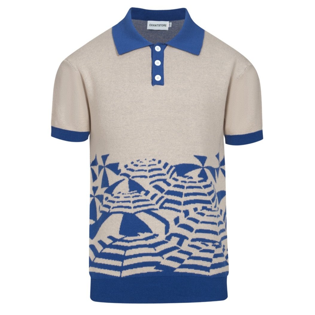 Men's khaki vintage knit jacquard polo shirt