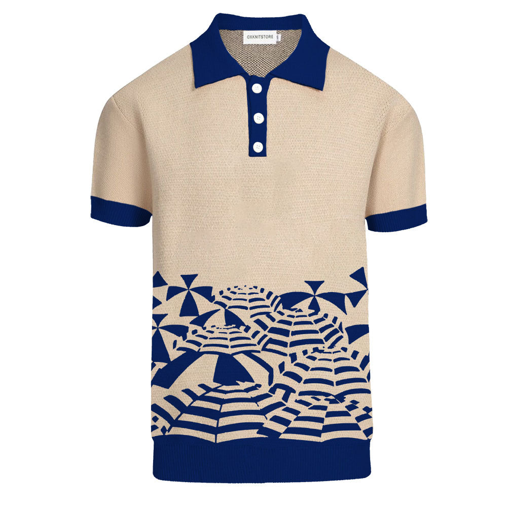 Men's khaki vintage knit jacquard polo shirt