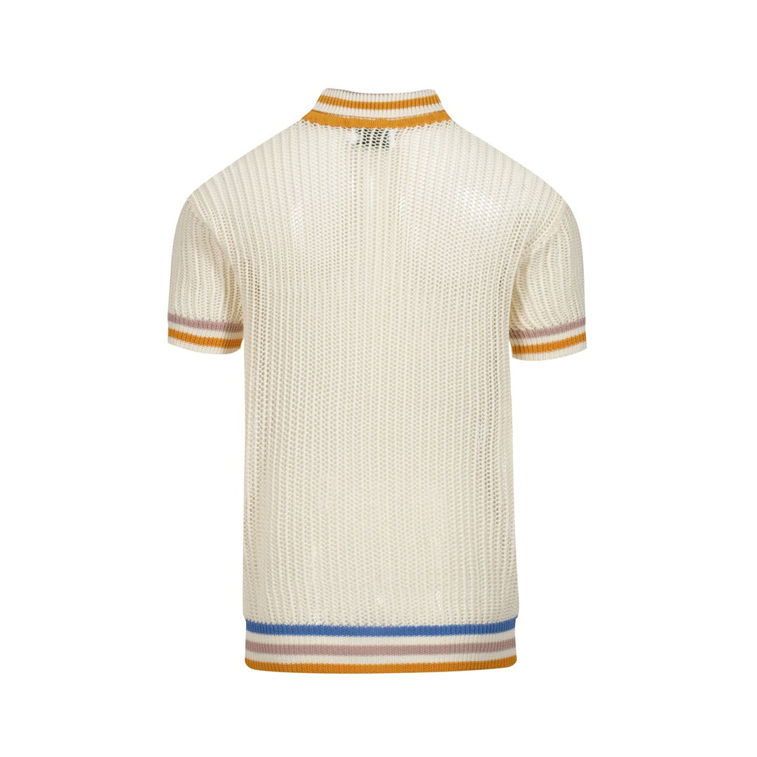 Men's vintage mesh contrast knit polo shirt