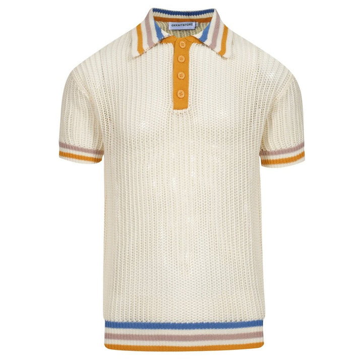 Men's vintage mesh contrast knit polo shirt