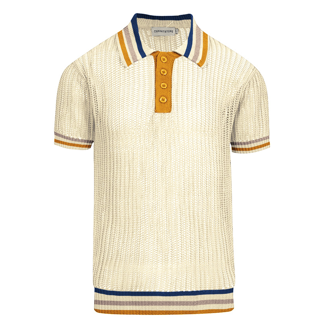 Men's vintage mesh contrast knit polo shirt