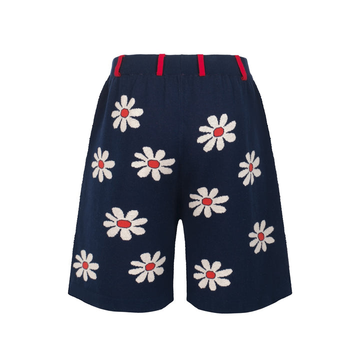 Men's navy blue vintage floral knit shorts