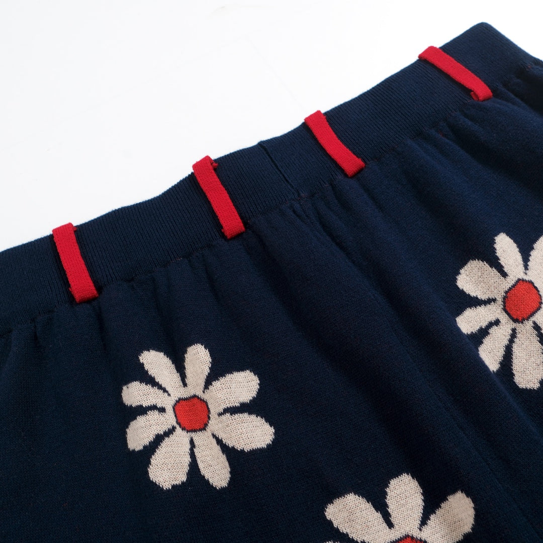 Men's navy blue vintage floral knit shorts