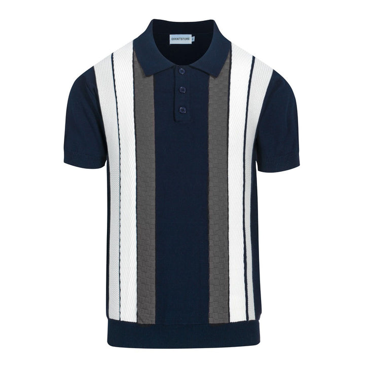 Herren Marine Blue Retro Casual Strick Polo