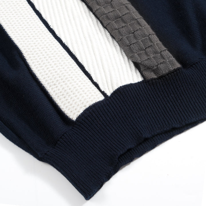 Men's navy blue retro casual knit polo