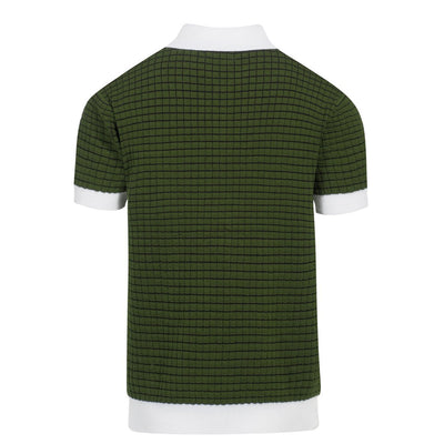 Men's vintage green plaid textured knit polo shirt