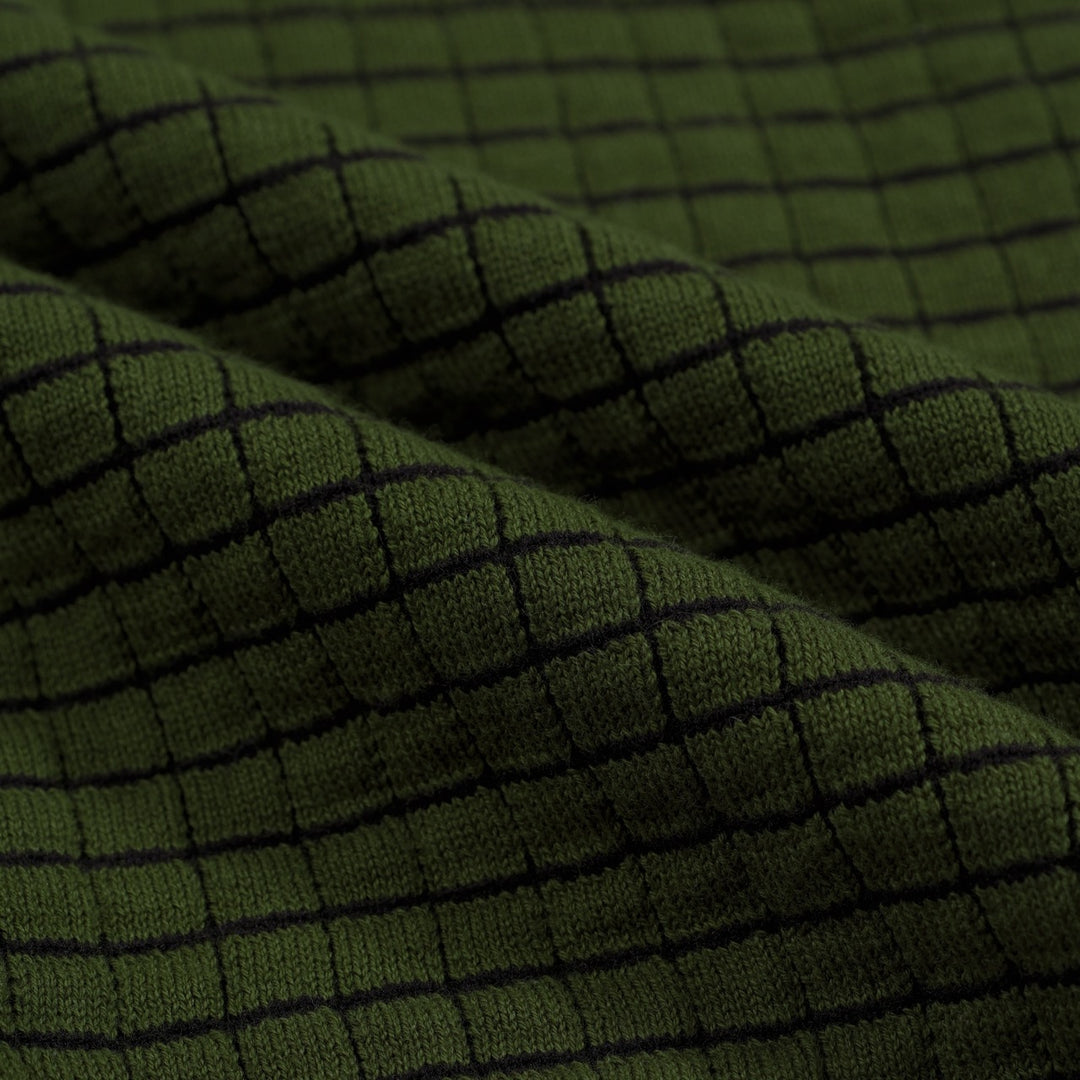 Men's vintage green plaid textured knit polo shirt