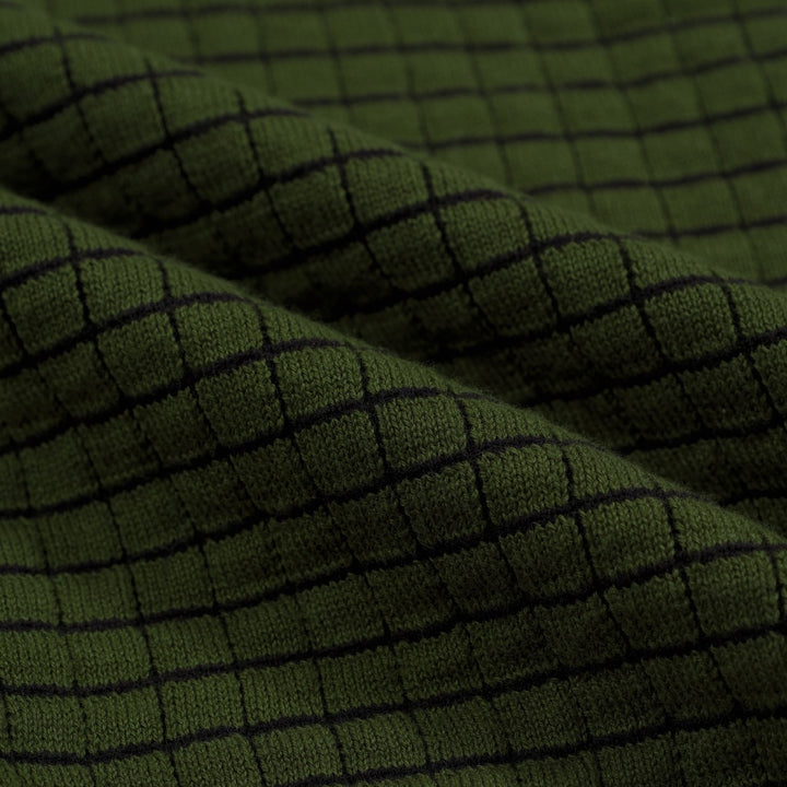 Men's vintage green plaid textured knit polo shirt