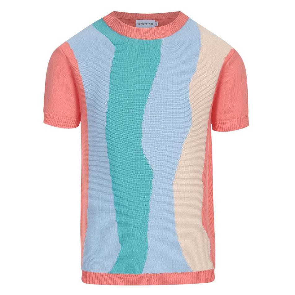 Men's multicolor vintage knit crew neck T-shirt