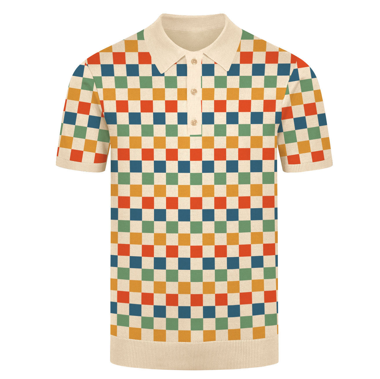 Men's vintage multi-colored plaid jacquard polo shirt