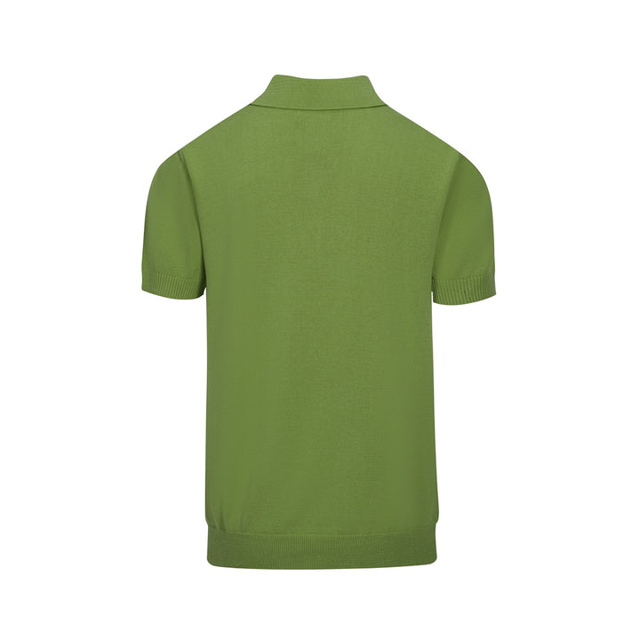 Men's Green Knitted Polo With Off White Jacquard Panel Stripe