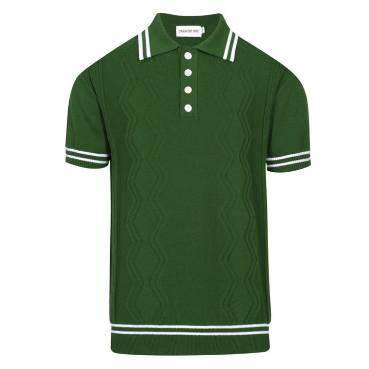 Casual herenpolo uit de jaren 60 in mod-stijl, donkergroen, gebreide retro-polo