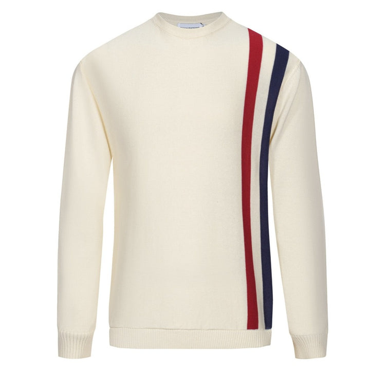 Pull de course classique rétro des années 1960 pour hommes blanc