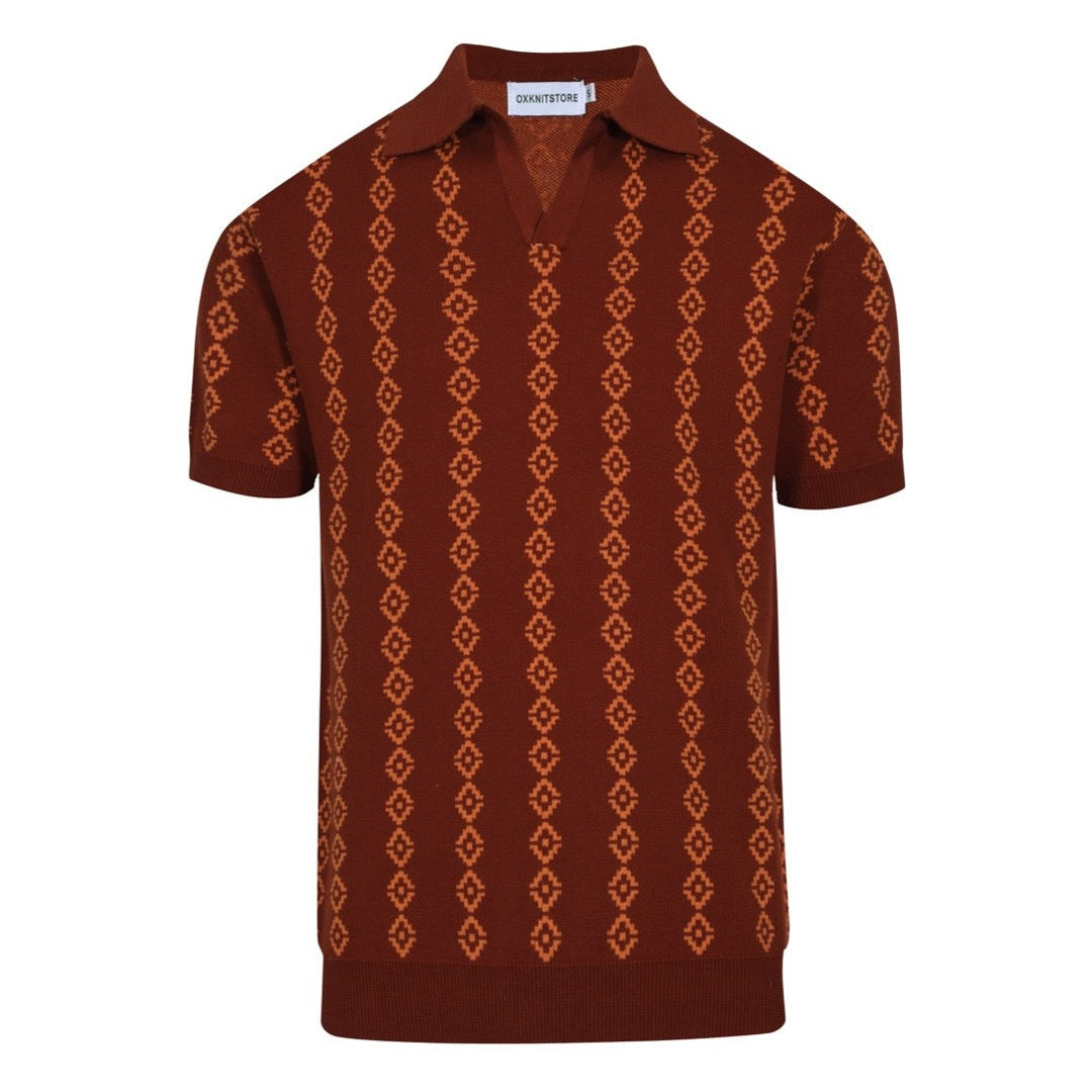 Polos rétro décontractés en tricot marron foncé pour hommes des années 1960