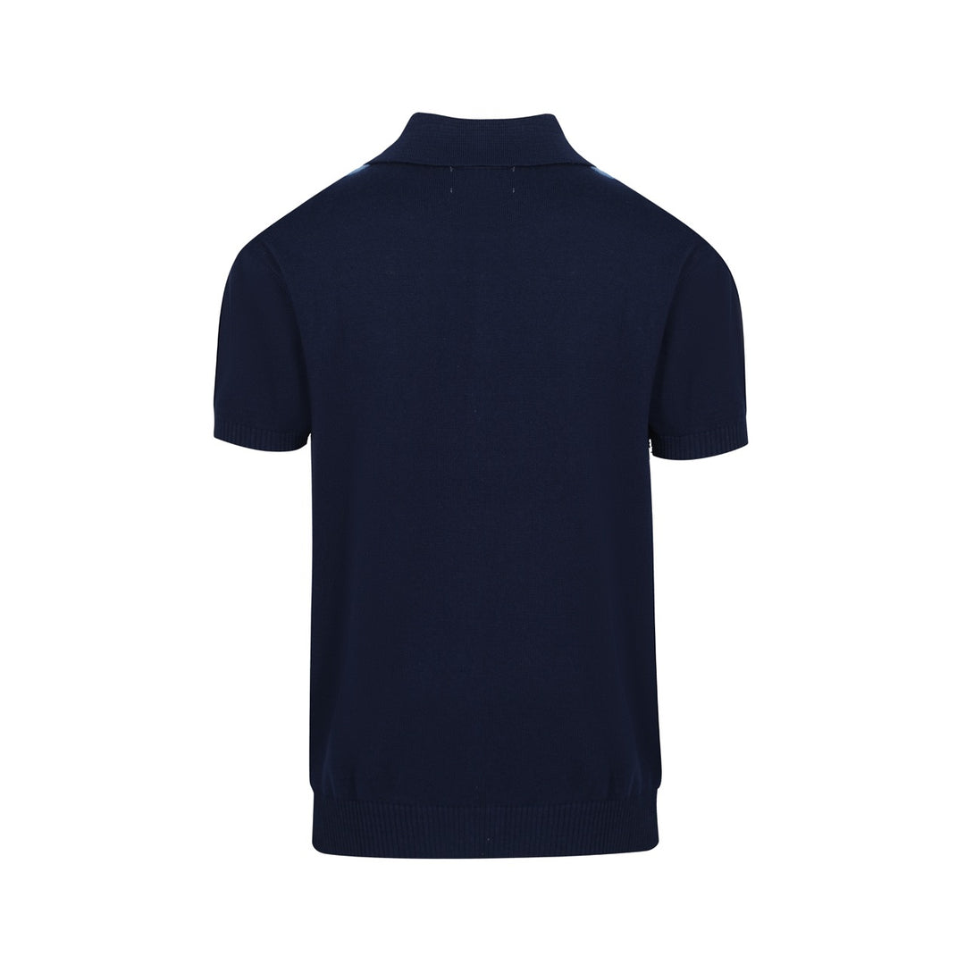 Men's Blue Button Knit Polo With Light Blue Gradient