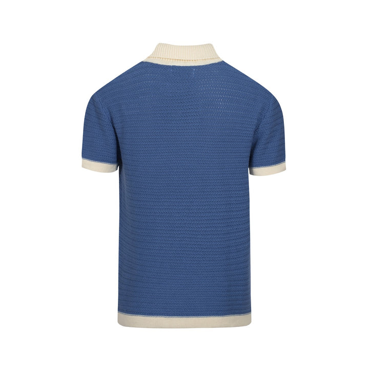 Men's Blue Knitted Polo Off White V-Neck