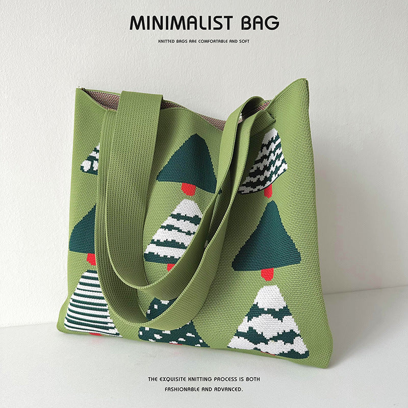 Christmas tree knitted tote bag