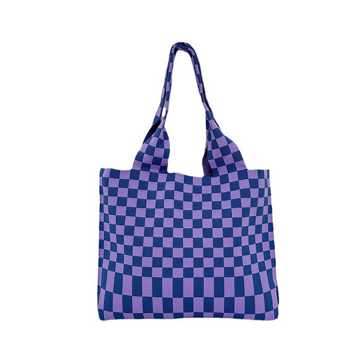 Checkerboard knitted tote bag